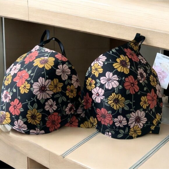 Kensie Multicolor Black Underwire Floral Lace Trim Padded Womens Bra NEW 34DD - Picture 6 of 8